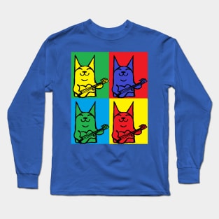 cat,guitar,bass,kitten pop art by LowEndGraphics Long Sleeve T-Shirt